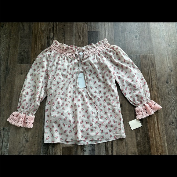 NWT ALBERTA FERETTI $498 Pink Cotton Rose Print Peasant Blouse Lace Italy D&G - Picture 7 of 10